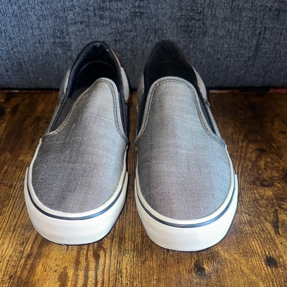 Vans Asher Deluxe Men’s Slip-On Textile Skate Shoes Grey Black Brown Size 10